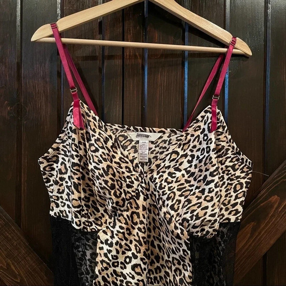 Cacique Intimates Leopard Print Lace Chemise Slip Dress Tan Black 6453 - Picture 4 of 9